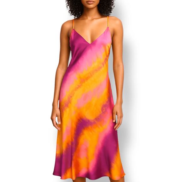 ZARA Pink Orange Criss Cross Open Back Slip Dress Fuchsia Orange Abstract Maxi - Picture 3 of 13
